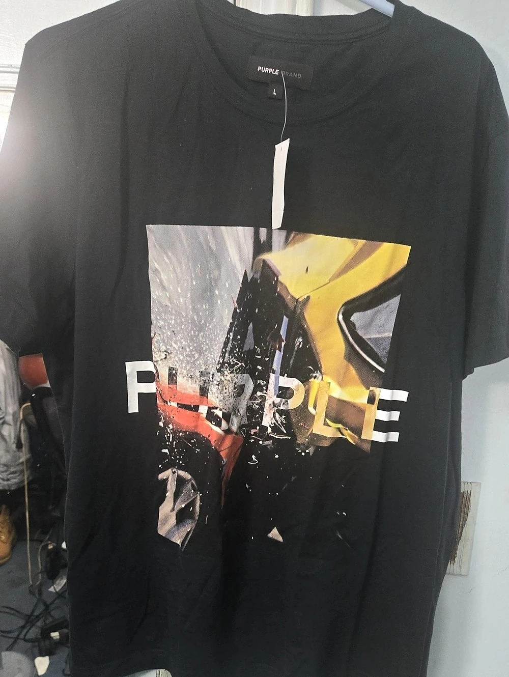 Purple Brand Race Car Cotton Graphic T-Shirt Black Large